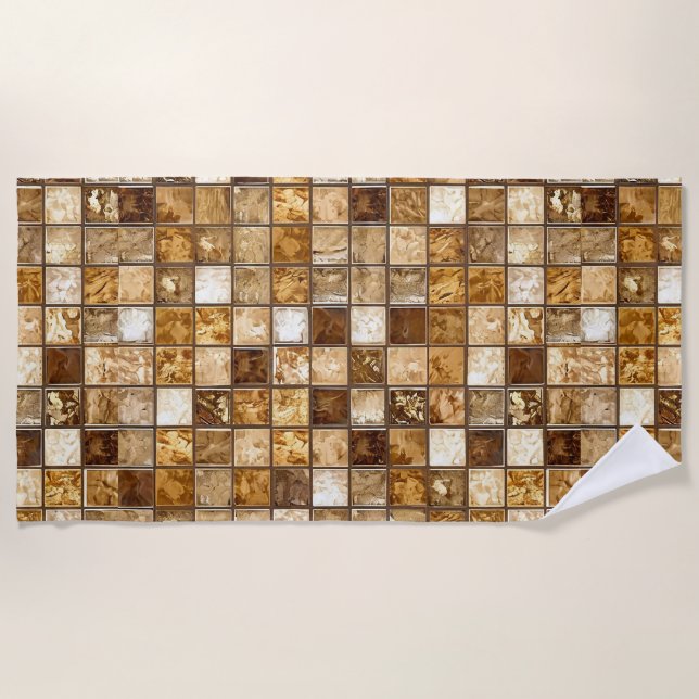 Serviette De Plage Mur de carrelage mosaïque marron et beige (Devant)
