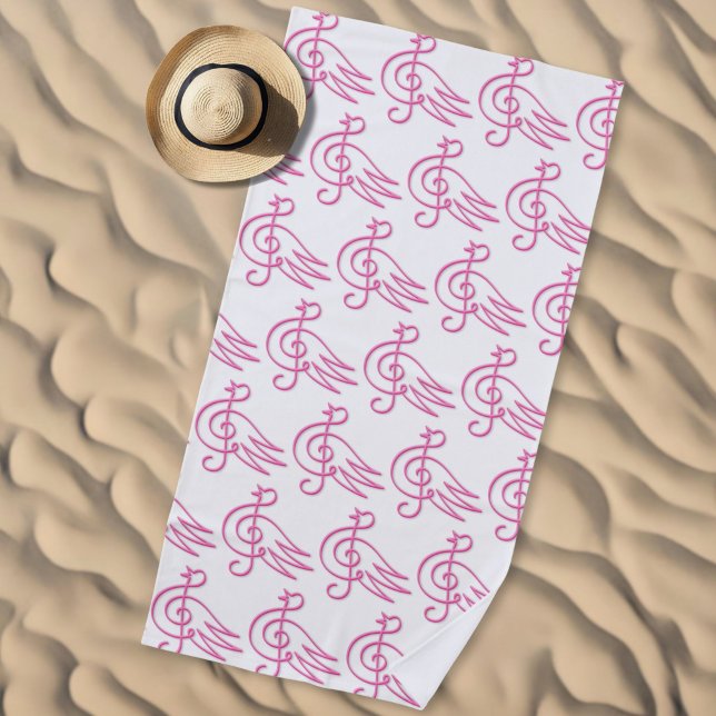 Serviette De Plage Musique d'oiseau rose (Créateur téléchargé)