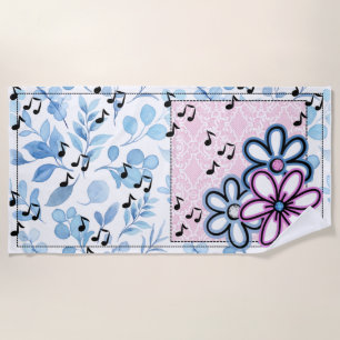 Serviette De Plage Musique rétro et florale