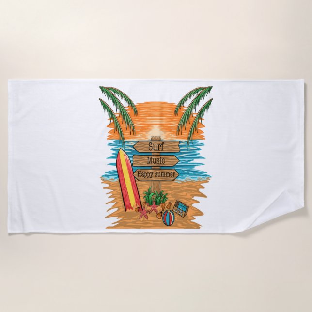 Serviette De Plage musique surf été heureux (Devant)