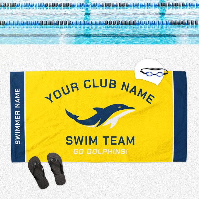 Serviette De Plage Nageur de l'équipe de natation Navy jaune personna (Créateur téléchargé)