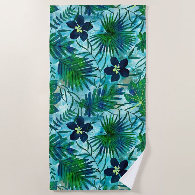Serviette De Plage Nalani Hawaiian Tropical Garden Turquoise (Devant)