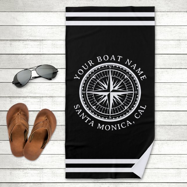 Serviette De Plage Name of your boat Nautical Compass Navy blue (Créateur téléchargé)