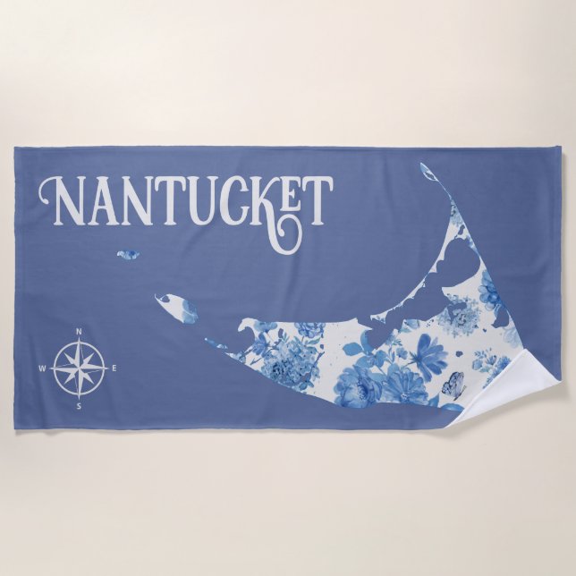 Serviette de plage Nantucket bleu et blanc (Devant)