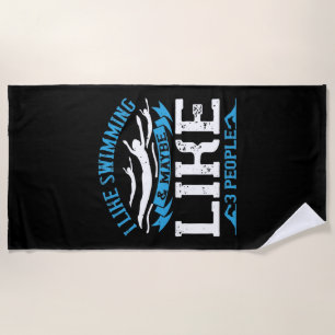 Serviette De Plage Natation - J'aime nager et 3 personnes