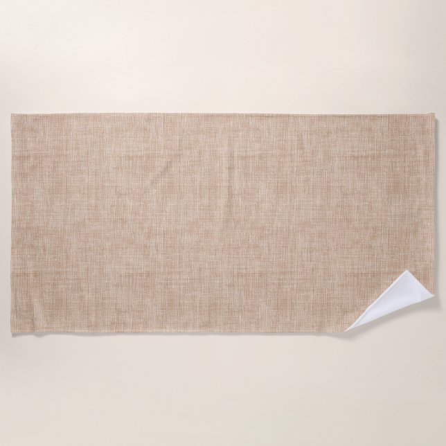 Serviette De Plage Natural Linen Fabric Texture in Warm Beige (Devant)