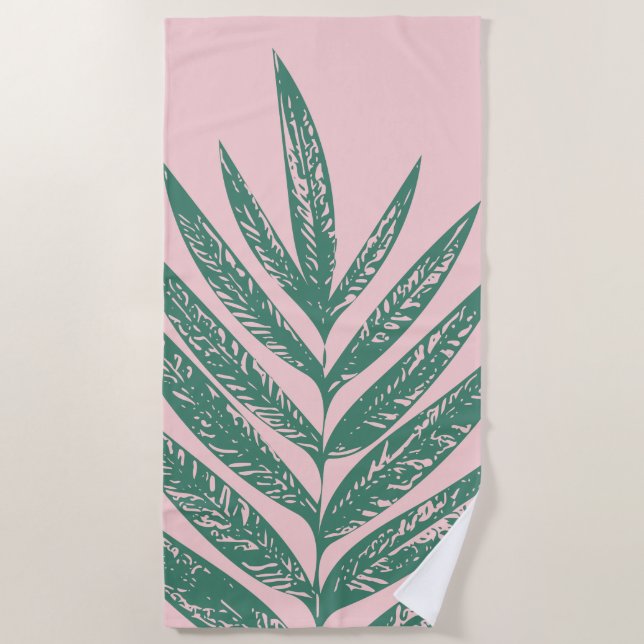 Serviette De Plage Nature botanique Illustration tropicale rose vert (Devant)