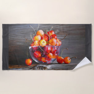 Serviette De Plage Nature morte de cerises dans un bol en verre sur t