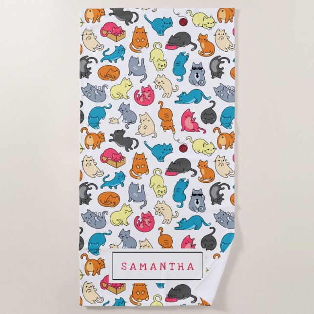 Serviette De Plage Naughty Chats Kittens Foule Personnalisée (Devant)