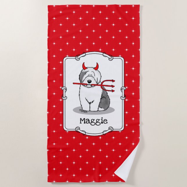 Serviette De Plage Naughty Devil Old English Sheepdog (Gris 1) (Devant)