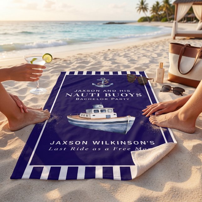 Serviette De Plage Nauti Bouées Fête de Célibataire Ancre Bateau Aqua (Créateur téléchargé)