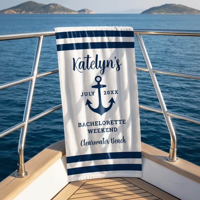 Serviette De Plage Nautical Blanc Mariage Anchor Enterrement de Vie d (Créateur téléchargé)