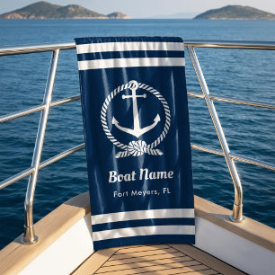Serviette De Plage Nautical Navy Blue Custom Boat Name