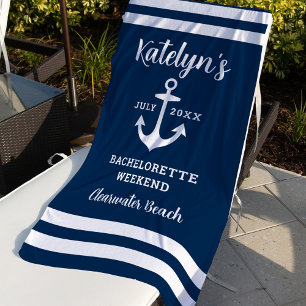 Serviette De Plage Nautical Navy Custom Wedding Bachelorette Party