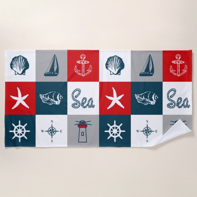 Serviette De Plage Nautical themed design (Devant)