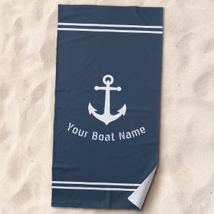 Serviette De Plage Nautique Ancre Vintage Nom du bateau Marine Blue G