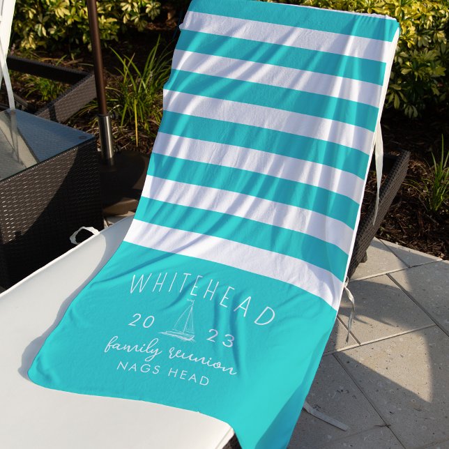 Serviette De Plage Nautique Bord de mer Aqua Blue Monogramme (Créateur téléchargé)