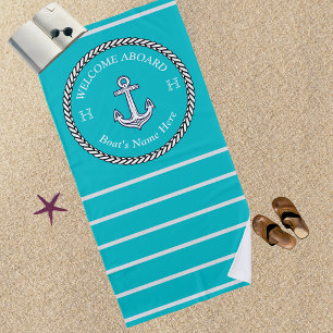 Serviette De Plage Nautique Turquoise Bleu Nom de bateau Ancre corde