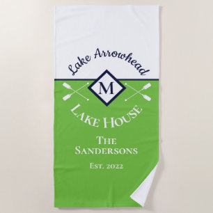 Serviette De Plage Nautique Vert Marine Bleu Blanc Monogramme Maison