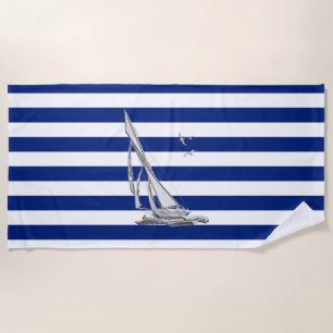 Serviette De Plage Navigation argentée sur le décor nautique de