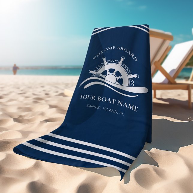 Serviette De Plage Navire nautique Roue Nom du bateau Bienvenue à bor (Créateur téléchargé)