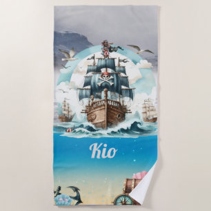 Serviette De Plage Navire pirate naviguant sur le Beach Towel de la m