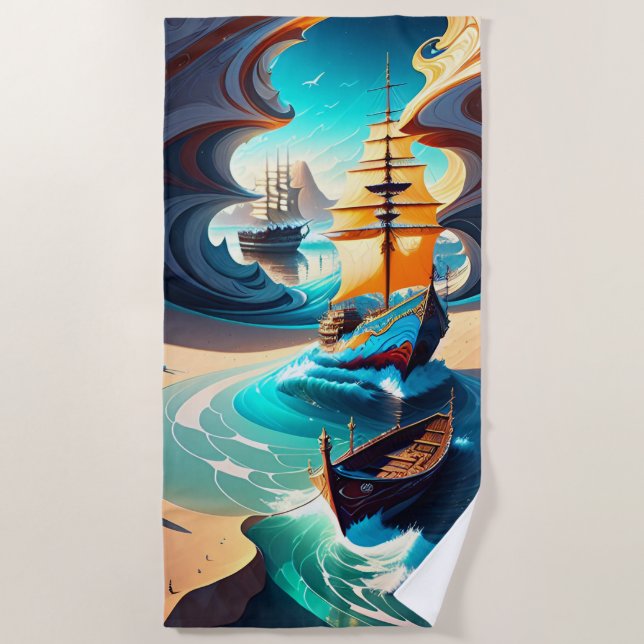 Serviette De Plage Navires De Grande Taille De Mer Et De Sable (Devant)