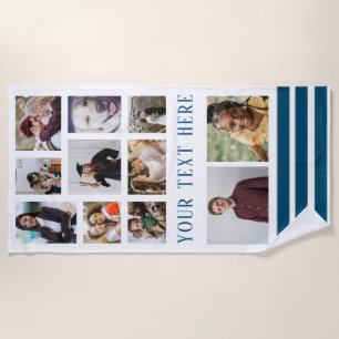 Serviette De Plage Navy Blue 9 Photo Collage Family Beach Towel