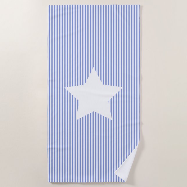 Serviette De Plage Navy Blue Cabana Stripes & White Star Beach Towers (Devant)