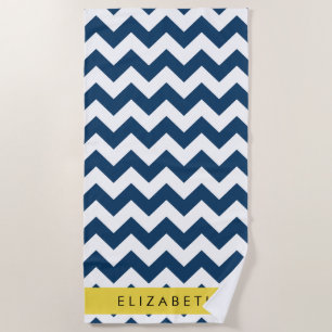 Serviette De Plage Navy Blue Zigzag, Navy Blue Chevron, Votre nom