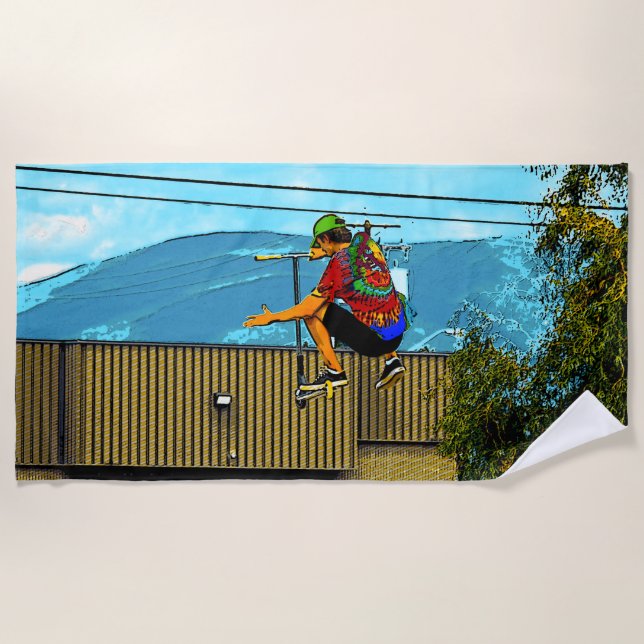 Serviette De Plage Né à Scoot-Stunt Scooter Trick (Devant)