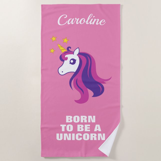 Serviette De Plage Né pour être une unicorne mignon rose personnalisé (Devant)