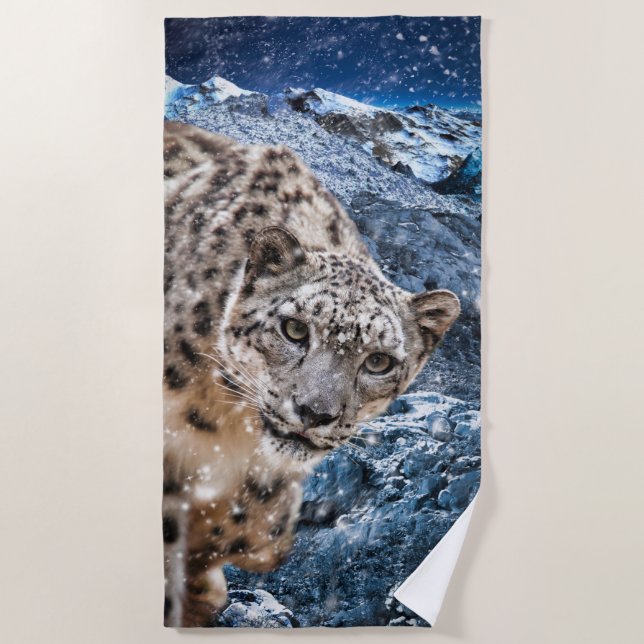 SERVIETTE DE PLAGE NEIGE LEOPARD NUAGE MARCHER (Devant)