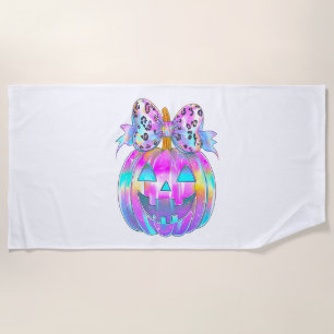 Serviette De Plage Neon Coquette Citrouille d'Halloween