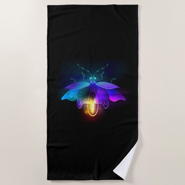 Serviette De Plage Neon Firefly sur noir (Devant)