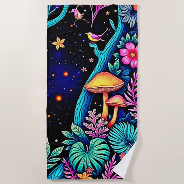 Serviette De Plage Neon Imaginaire Forêt Design de nuit (Devant)