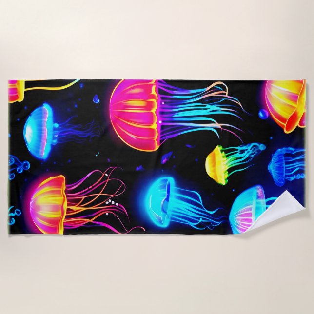 Serviette De Plage Neon Jellyfish Dreamscape (Devant)