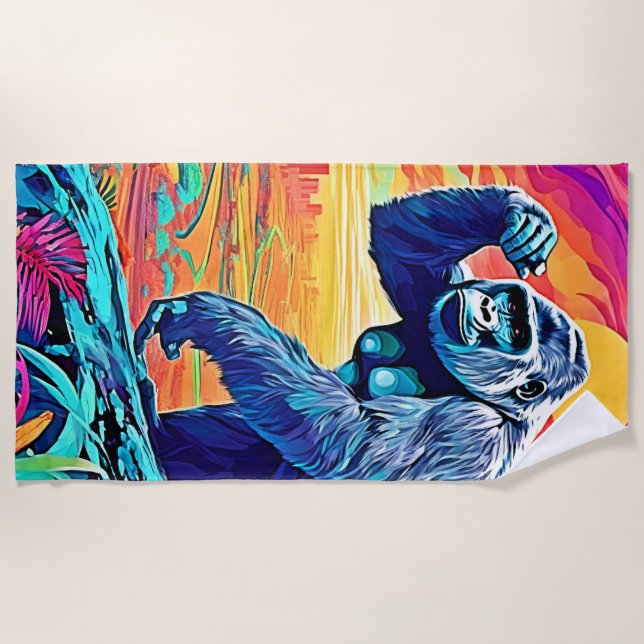 Serviette De Plage Neon Jungle Gorilla Imaginaire urbain (Devant)