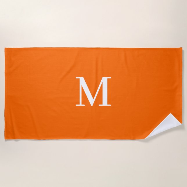 Serviette De Plage Neon Orange, ton monogramme audacieux (Devant)