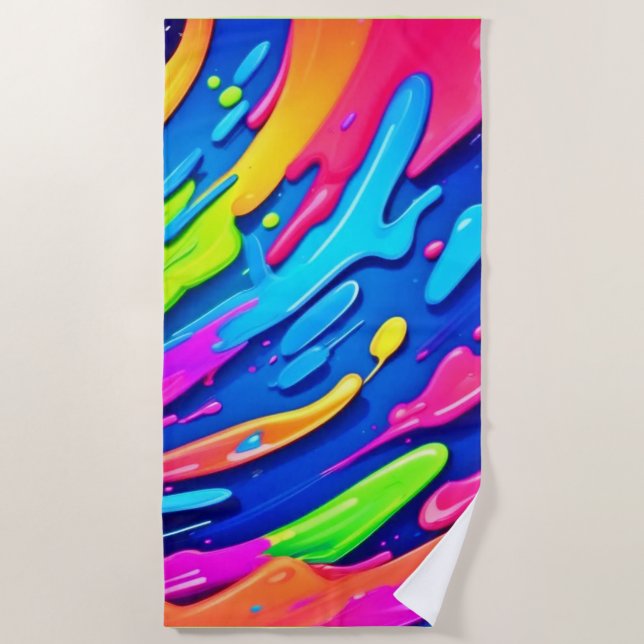 Serviette De Plage Neon Splash Magie de l'art Abstrait (Devant)
