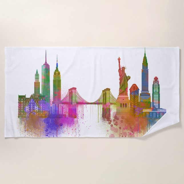 Serviette De Plage New York Skyline - Arc en ciel (Devant)