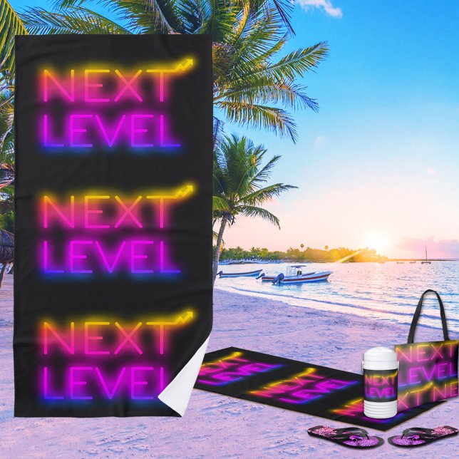 Serviette De Plage Niveau suivant Tahiti Sunset Neon Noir (Créateur téléchargé)
