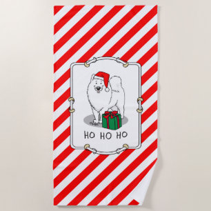 Serviette De Plage Noël Père Noël Casquette Samoyé Chien Drôle