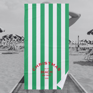 Serviette De Plage Noël Sur La Plage Custom Green Cabana Stripe