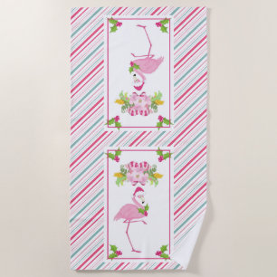 Serviette De Plage Noël tropical Flamant rose rose