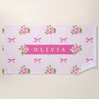 Serviette De Plage Nœud Floral Féminin Coquette Rose Personnalisé