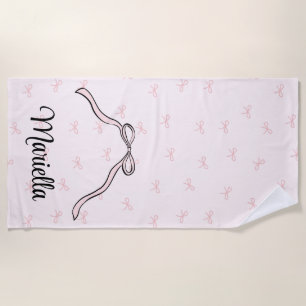Serviette De Plage Nœud Rose Coquette Personnalisé