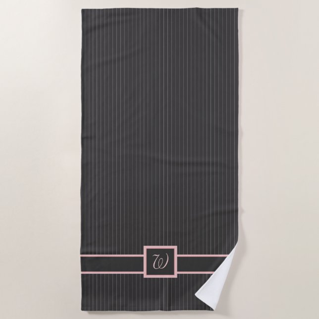 Serviette de plage Noir avec Pinstripes Rose (Devant)