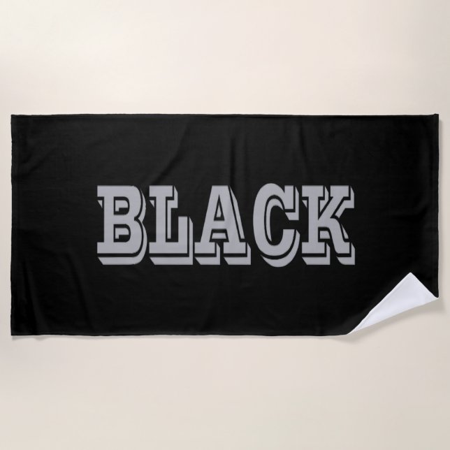 Serviette De Plage Noir avec texte gris sur couleur unie noire (Devant)