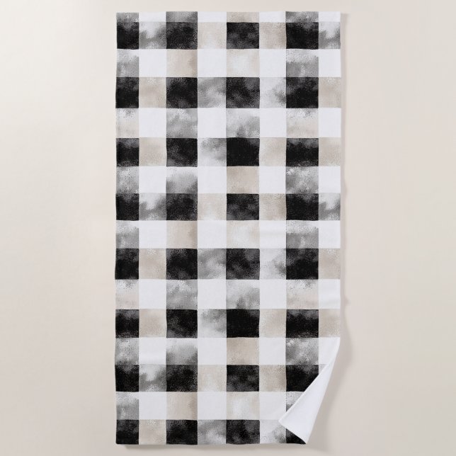 Serviette De Plage Noir Chic Crème Plaid Noël (Devant)